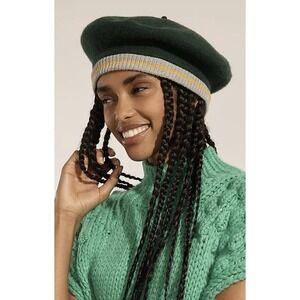ANTHROPOLOGIE  Varsity Stripe Beret Wool Blend One Size Preppy Parisian chic